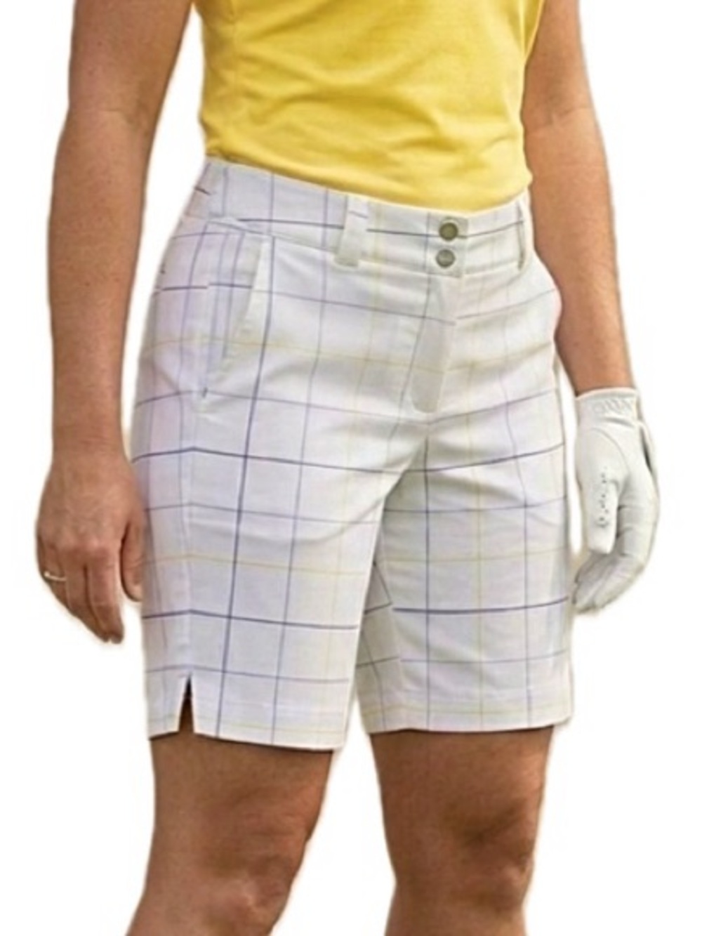 Nike Golf Womens Dri-FIt Plaid Windowpane Bermuda Shorts Size M 8 White Stretch